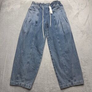 NEW Blu Ivy Jeans Womens Large Blue Barrel Cord Drawstring Jean Light Pleated